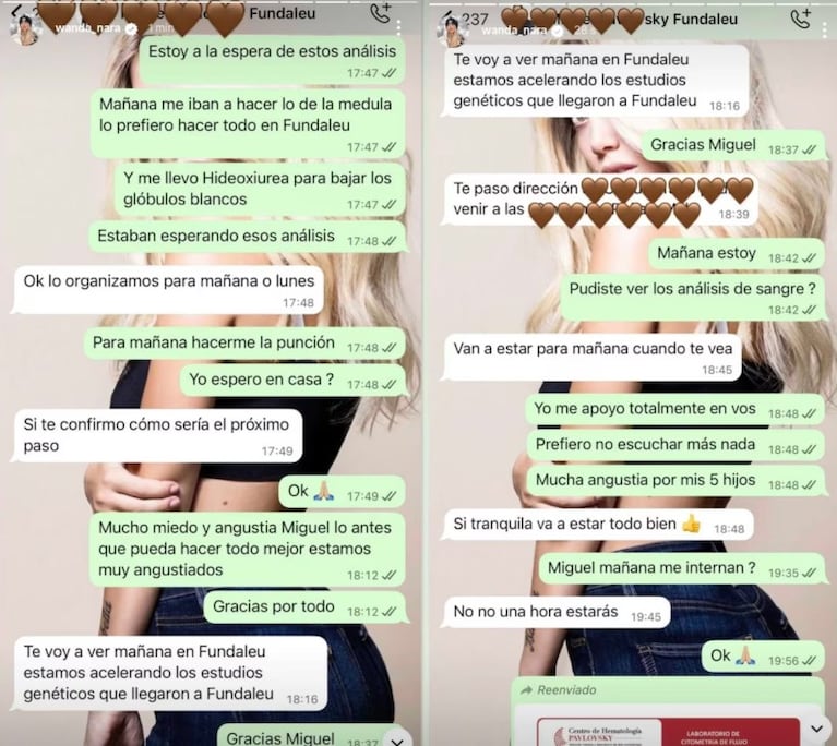 Wanda Nara estalló contra Icardi y mostró chats con su médico de la leucemia tras una grave acusación