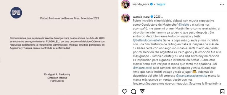 Wanda Nara mostr el comunicado que revela el tipo de leucemia que tiene