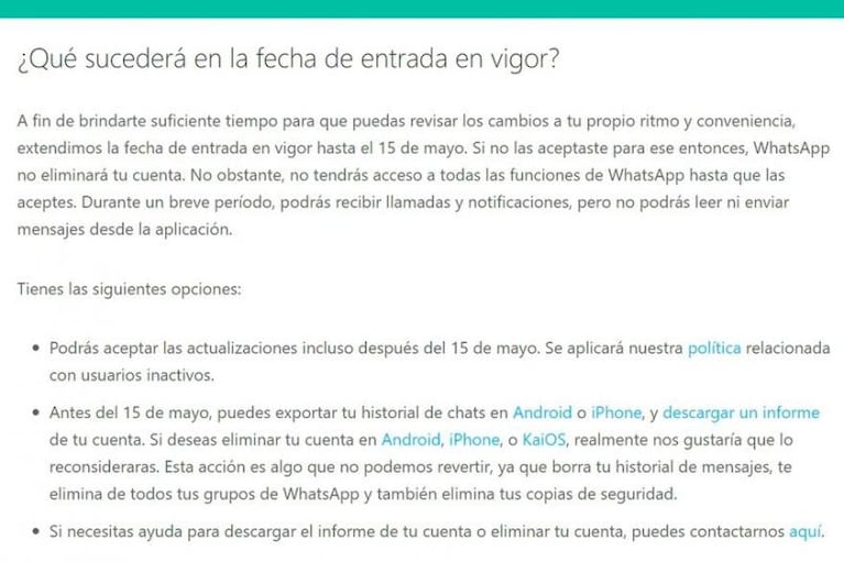 WhatsApp advirtió qué pasará con los usuarios que no acepten las nuevas condiciones