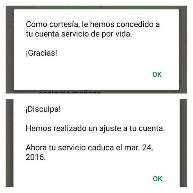 Whatsapp gratis ¿O con fecha de vencimiento?