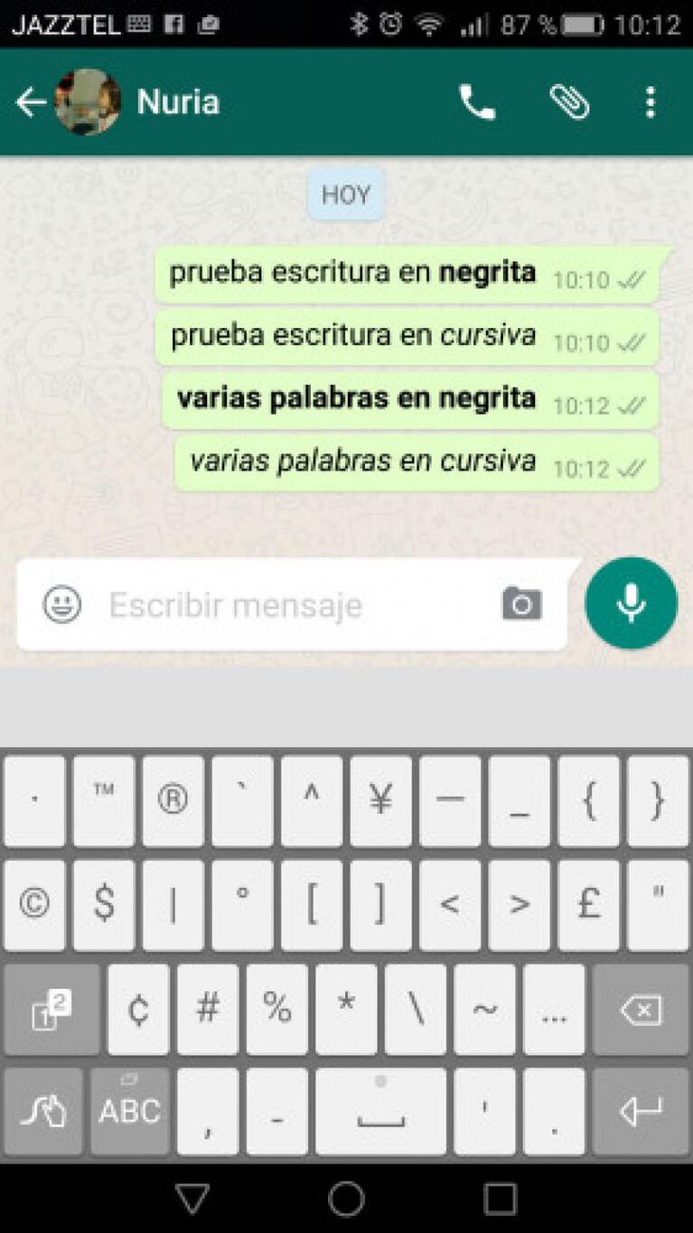 WhatsApp permitirá usar negrita e itálica en sus chats