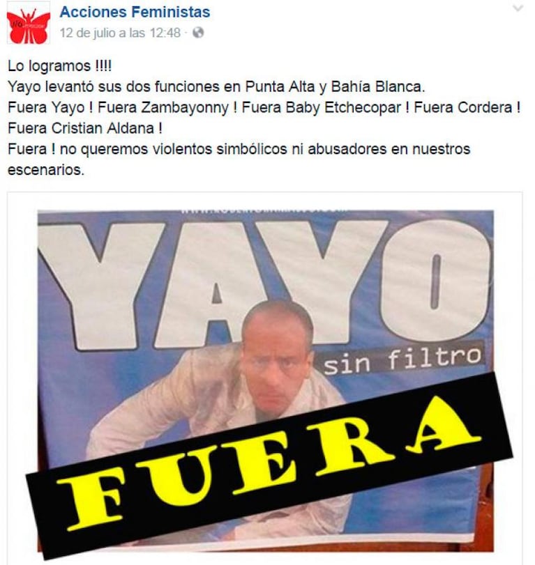 Yayo, envuelto en un escándalo: feministas piden prohibir sus shows