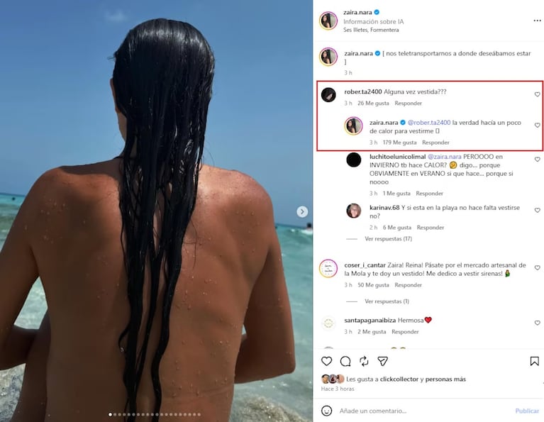 Zaira Nara hizo topless en una playa, un usuario la criticó y ella contestó con todo: “Hacía…”