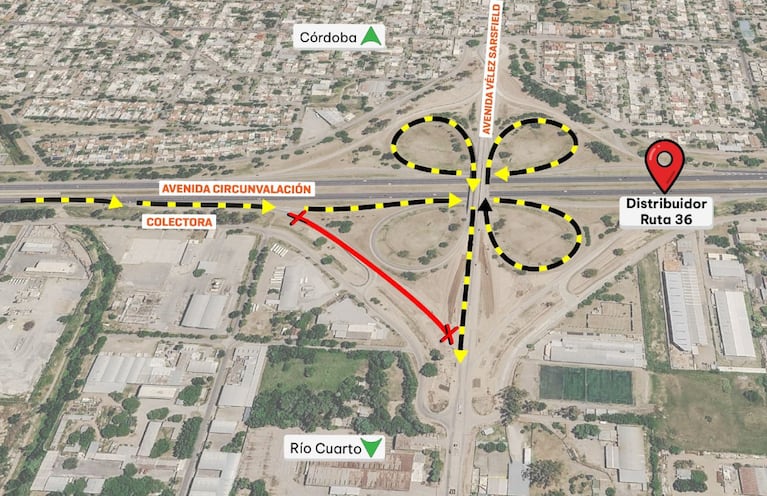 Zonas afectadas a los desvíos por obras.